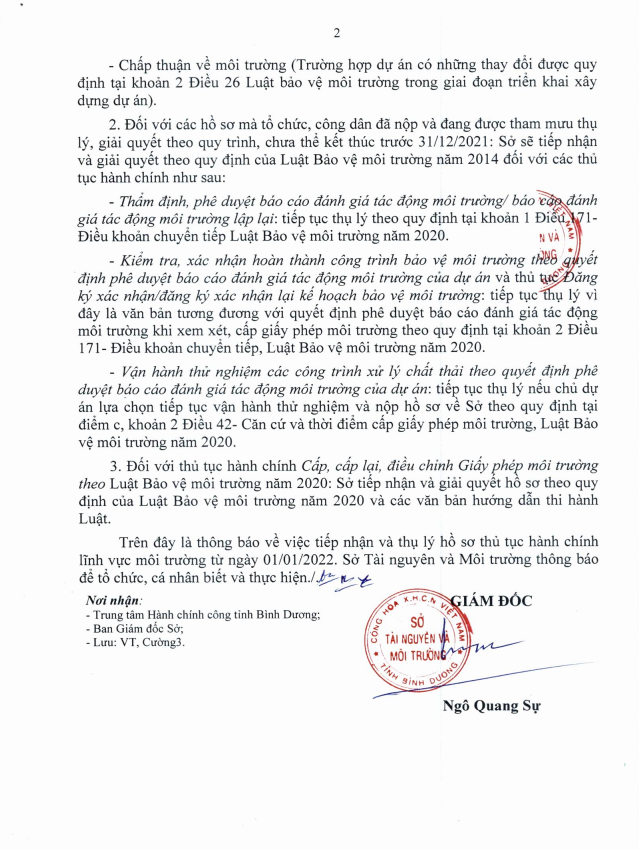 Việc tiếp nhận và thụ lý hồ sơ thủ tục hành chính khi Luật Bảo vệ môi trường năm 2020 có hiệu lực thi hành từ ngày 01/01/2022