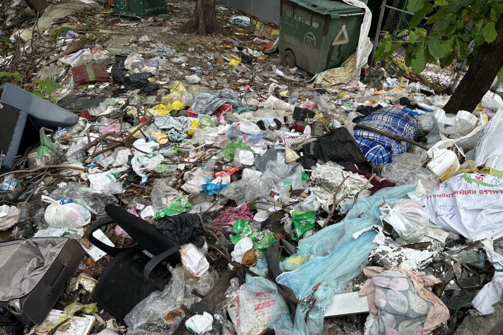 Rác thải sinh hoạt đổ tràn lan dưới chân cầu